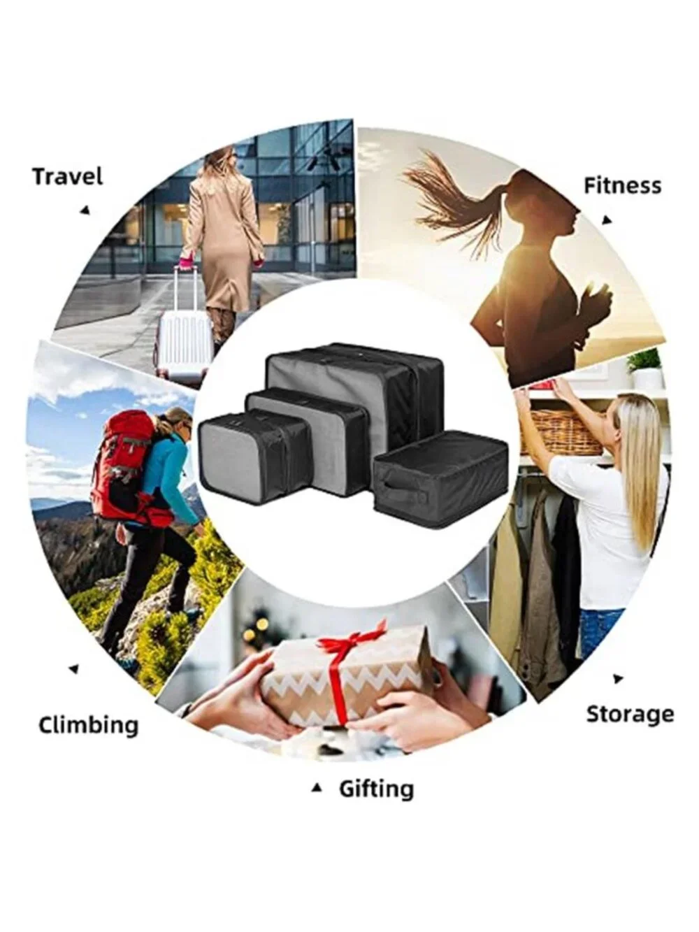 Packing Cubes Travel Organizer Set Compression Luggage Bags Shoe Bag 6 Piece
